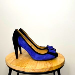Electric Blue & Black Peep Toe Suede Heels (5 for $100)